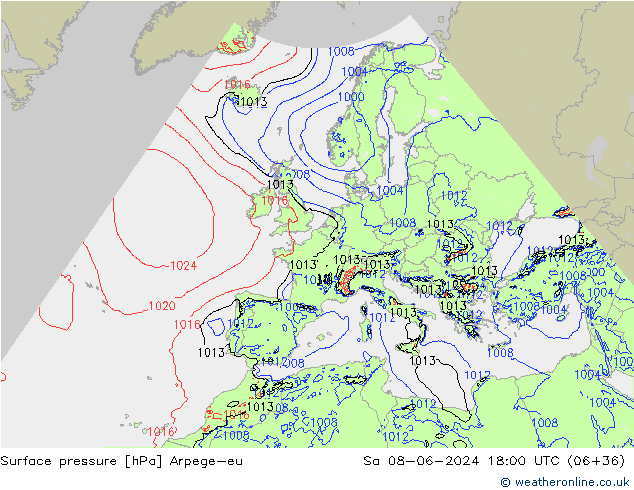 Surface pressure Arpege-eu Sa 08.06.2024 18 UTC