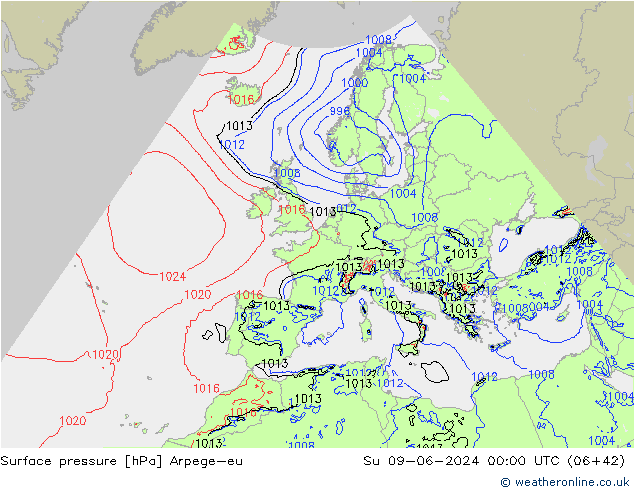 Surface pressure Arpege-eu Su 09.06.2024 00 UTC