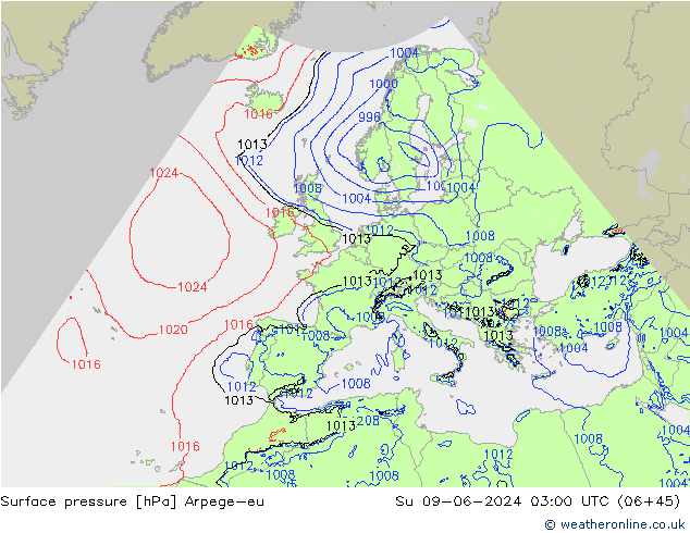 Presión superficial Arpege-eu dom 09.06.2024 03 UTC