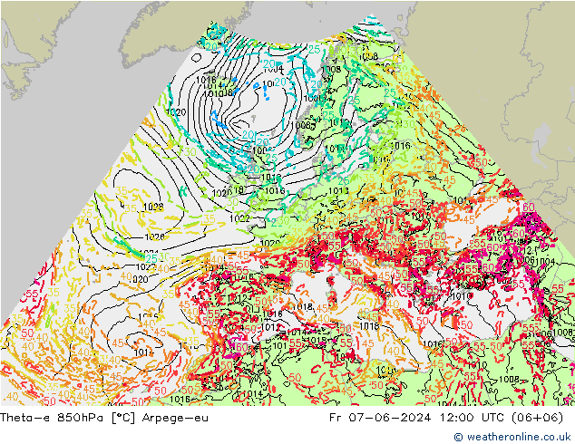 Theta-e 850hPa Arpege-eu Cu 07.06.2024 12 UTC