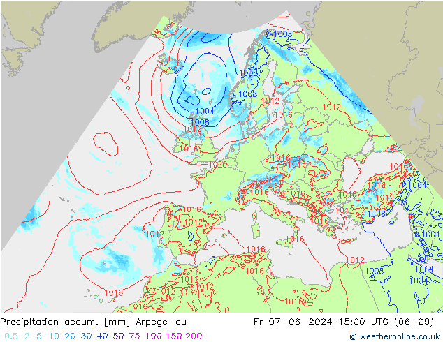 Precipitation accum. Arpege-eu Fr 07.06.2024 15 UTC