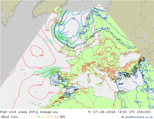 High wind areas Arpege-eu vie 07.06.2024 12 UTC