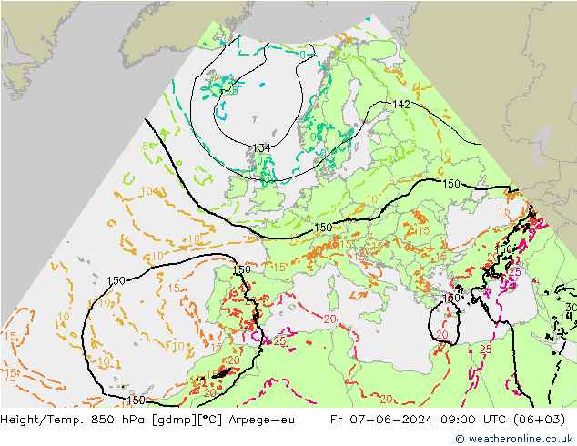 Height/Temp. 850 hPa Arpege-eu Sex 07.06.2024 09 UTC