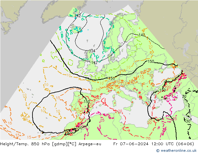 Height/Temp. 850 hPa Arpege-eu Fr 07.06.2024 12 UTC