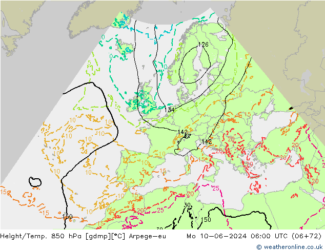 Height/Temp. 850 hPa Arpege-eu Mo 10.06.2024 06 UTC