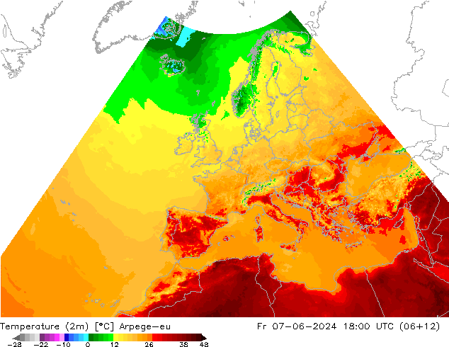 Temperatura (2m) Arpege-eu Sex 07.06.2024 18 UTC