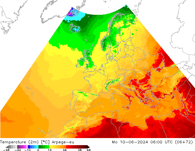 Temperature (2m) Arpege-eu Po 10.06.2024 06 UTC