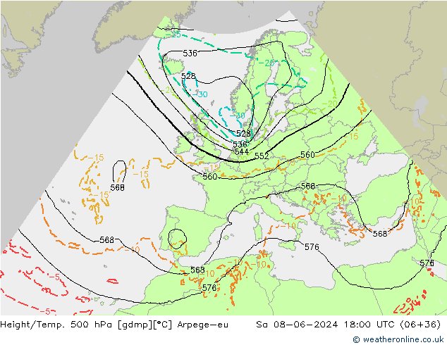 Yükseklik/Sıc. 500 hPa Arpege-eu Cts 08.06.2024 18 UTC