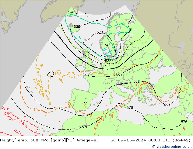 Height/Temp. 500 hPa Arpege-eu nie. 09.06.2024 00 UTC