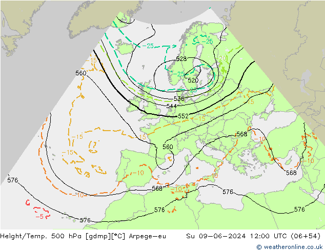 Height/Temp. 500 hPa Arpege-eu So 09.06.2024 12 UTC