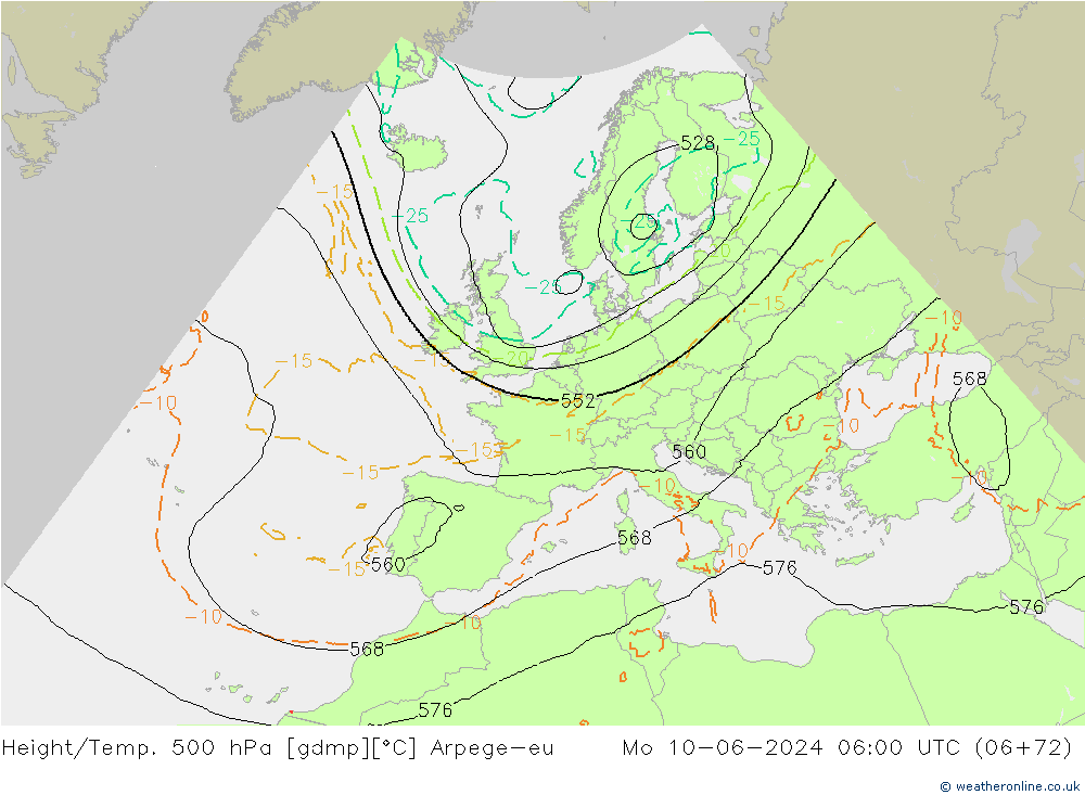 Yükseklik/Sıc. 500 hPa Arpege-eu Pzt 10.06.2024 06 UTC