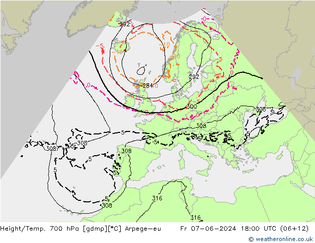 Yükseklik/Sıc. 700 hPa Arpege-eu Cu 07.06.2024 18 UTC