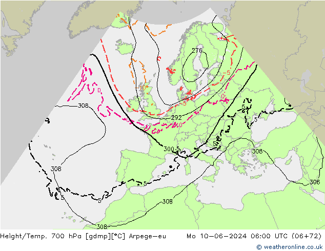 Yükseklik/Sıc. 700 hPa Arpege-eu Pzt 10.06.2024 06 UTC