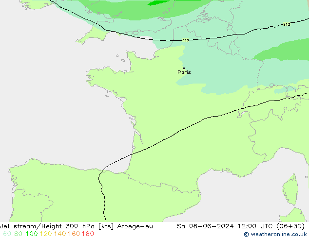 Jet stream/Height 300 hPa Arpege-eu Sa 08.06.2024 12 UTC