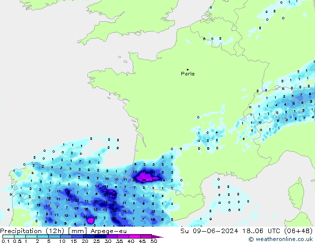 Nied. akkumuliert (12Std) Arpege-eu So 09.06.2024 06 UTC