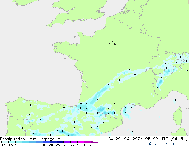 Precipitation Arpege-eu Su 09.06.2024 09 UTC