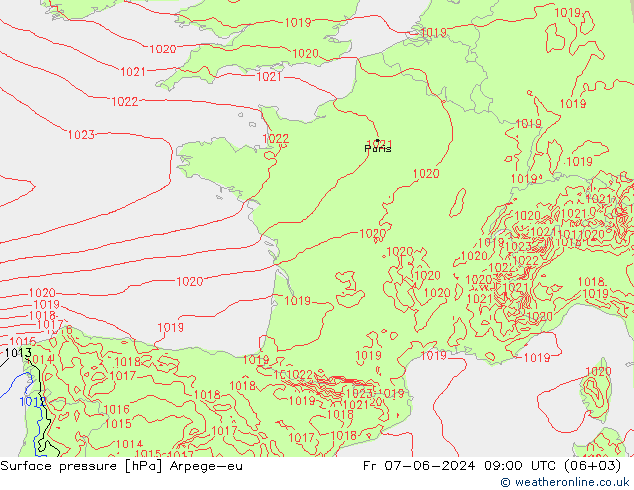Presión superficial Arpege-eu vie 07.06.2024 09 UTC