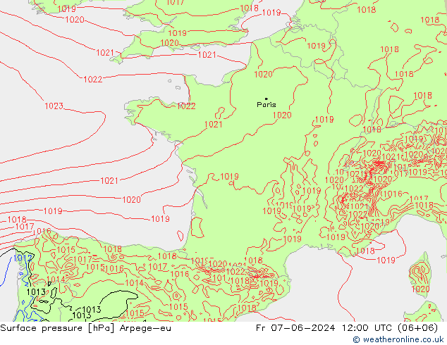 Bodendruck Arpege-eu Fr 07.06.2024 12 UTC