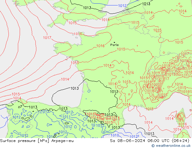 Bodendruck Arpege-eu Sa 08.06.2024 06 UTC