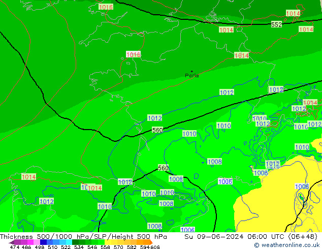 Thck 500-1000hPa Arpege-eu Ne 09.06.2024 06 UTC