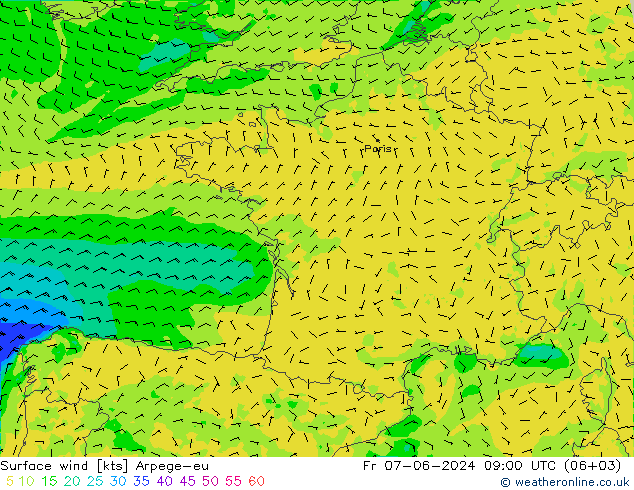 Surface wind Arpege-eu Fr 07.06.2024 09 UTC