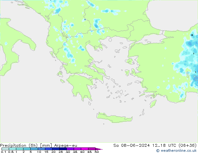 Precipitación (6h) Arpege-eu sáb 08.06.2024 18 UTC