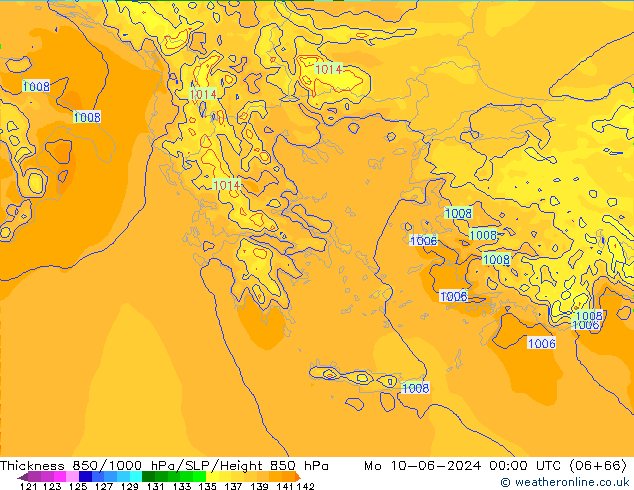 Schichtdicke 850-1000 hPa Arpege-eu Mo 10.06.2024 00 UTC