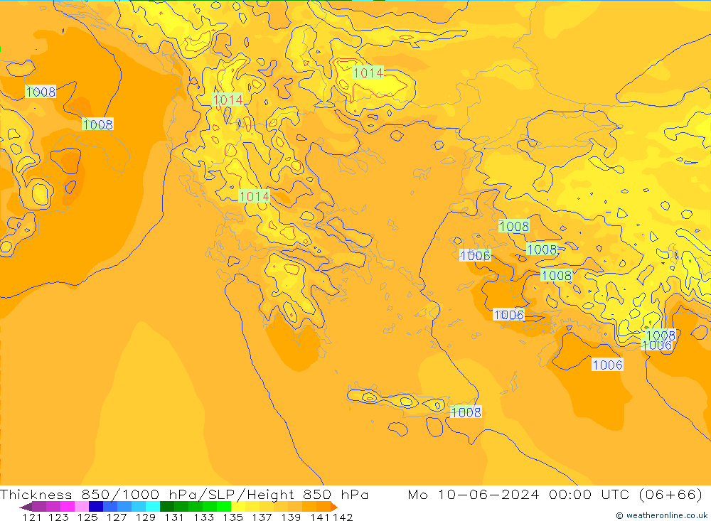 Thck 850-1000 hPa Arpege-eu lun 10.06.2024 00 UTC