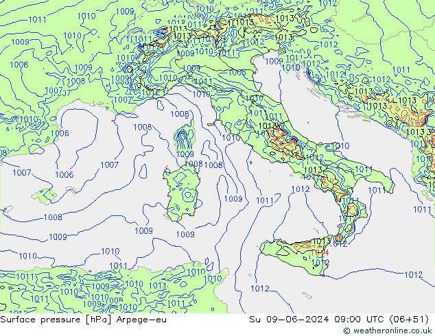Surface pressure Arpege-eu Su 09.06.2024 09 UTC