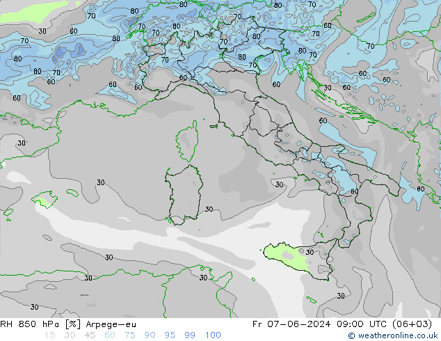 RH 850 hPa Arpege-eu Fr 07.06.2024 09 UTC