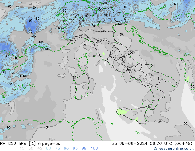 RV 850 hPa Arpege-eu zo 09.06.2024 06 UTC