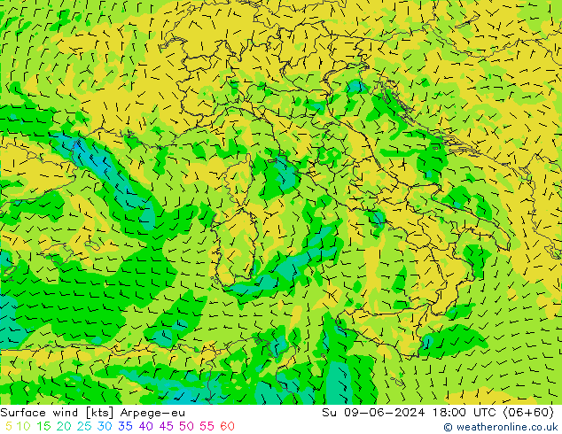 Vent 10 m Arpege-eu dim 09.06.2024 18 UTC