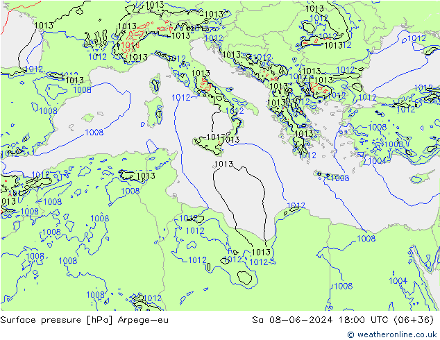 Surface pressure Arpege-eu Sa 08.06.2024 18 UTC