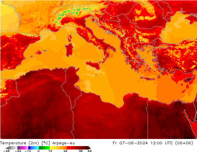 température (2m) Arpege-eu ven 07.06.2024 12 UTC