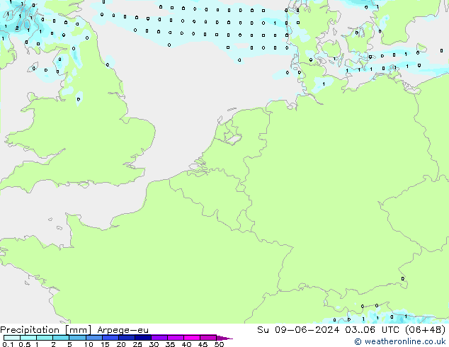 Precipitation Arpege-eu Su 09.06.2024 06 UTC