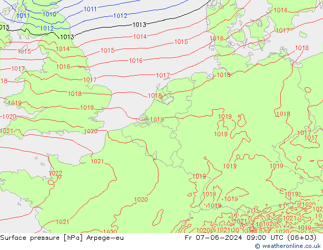 Atmosférický tlak Arpege-eu Pá 07.06.2024 09 UTC