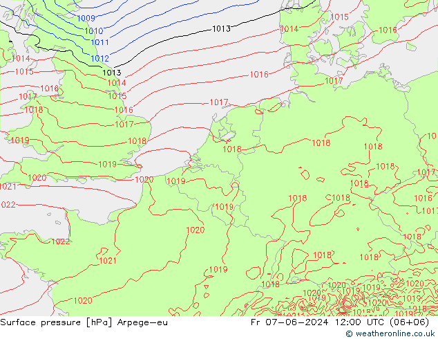 Pressione al suolo Arpege-eu ven 07.06.2024 12 UTC