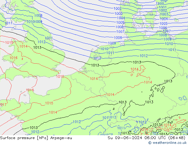 Surface pressure Arpege-eu Su 09.06.2024 06 UTC