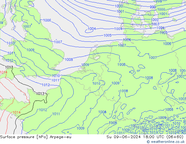 pressão do solo Arpege-eu Dom 09.06.2024 18 UTC