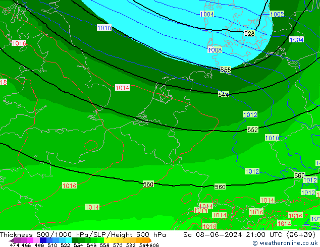 Dikte 500-1000hPa Arpege-eu za 08.06.2024 21 UTC