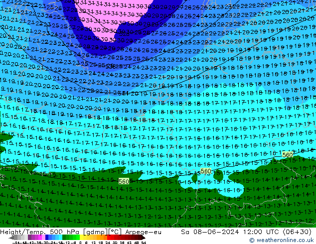 Height/Temp. 500 hPa Arpege-eu Sa 08.06.2024 12 UTC