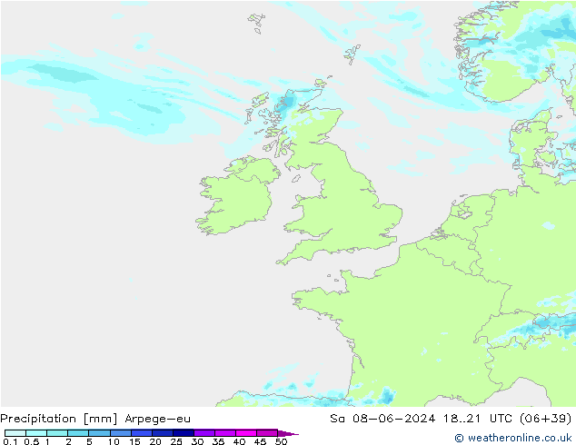 precipitação Arpege-eu Sáb 08.06.2024 21 UTC