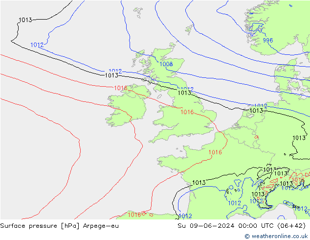 Surface pressure Arpege-eu Su 09.06.2024 00 UTC