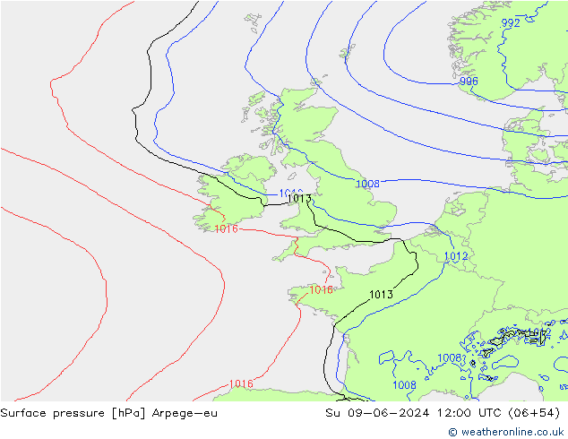 Luchtdruk (Grond) Arpege-eu zo 09.06.2024 12 UTC