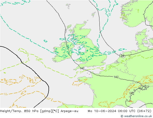 Géop./Temp. 850 hPa Arpege-eu lun 10.06.2024 06 UTC