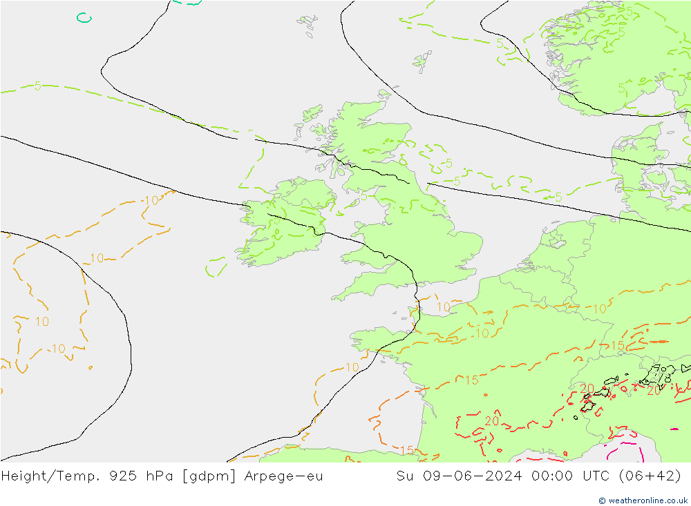 Height/Temp. 925 гПа Arpege-eu Вс 09.06.2024 00 UTC