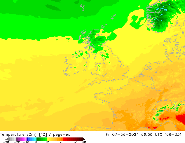 карта температуры Arpege-eu пт 07.06.2024 09 UTC