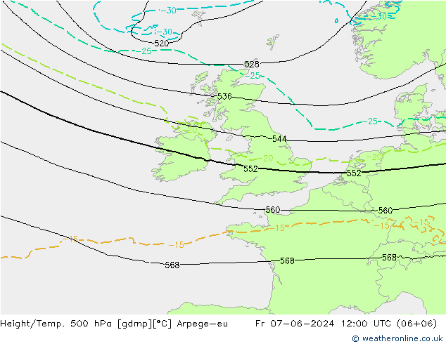 Height/Temp. 500 hPa Arpege-eu Fr 07.06.2024 12 UTC