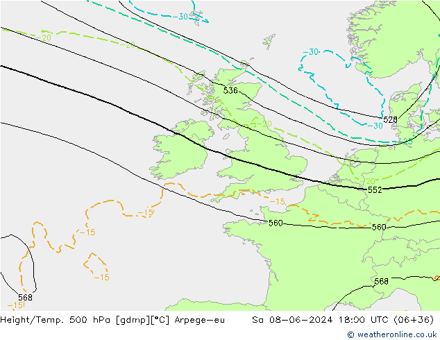 Yükseklik/Sıc. 500 hPa Arpege-eu Cts 08.06.2024 18 UTC