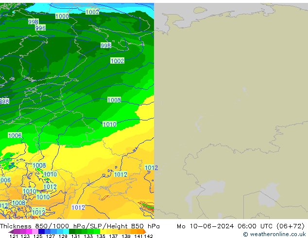 Espesor 850-1000 hPa Arpege-eu lun 10.06.2024 06 UTC